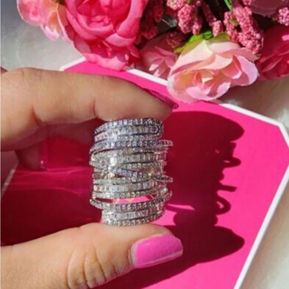 Silver Crystal Multi-Row Statement Ring - Women J… - image 2
